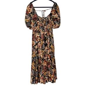 OLIVACEOUS MULTICOLOR BOHO FLORAL ELASTIC TOP MAXI DRESS SMALL